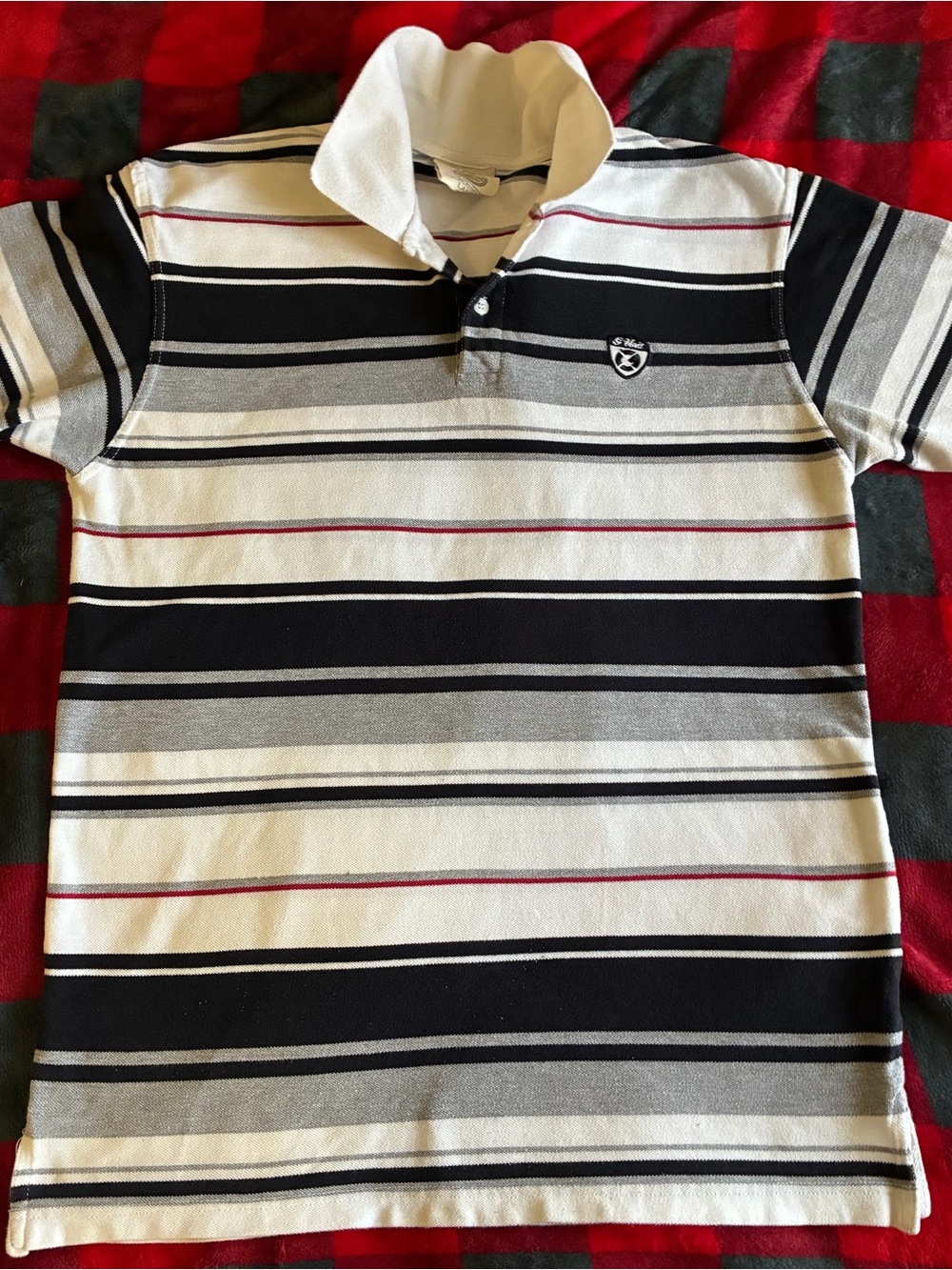 Men's Striped Casual Button-Down Polo Shirt in Black, White & Gray